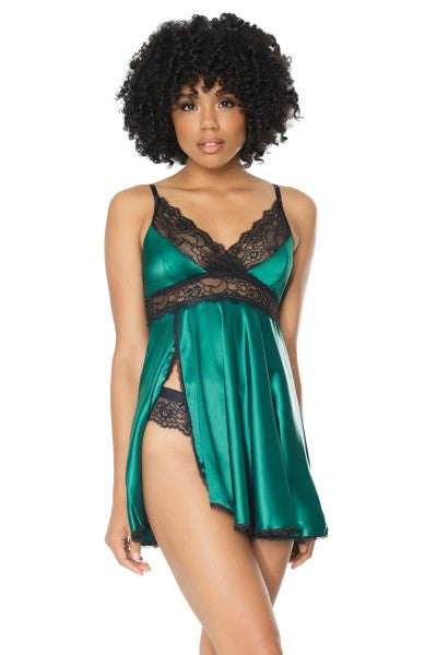 Coquette Lace and Satin Babydoll and Thong