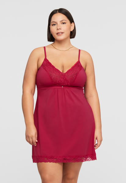 Montelle Microfiber and Lace Chemise-Raspberry