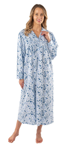 Patricia Blue Floral Flannel Nightgown