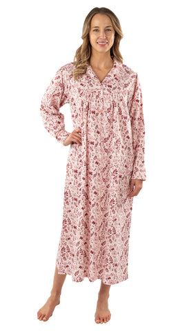 Patricia Pink Floral Flannel Nightgown