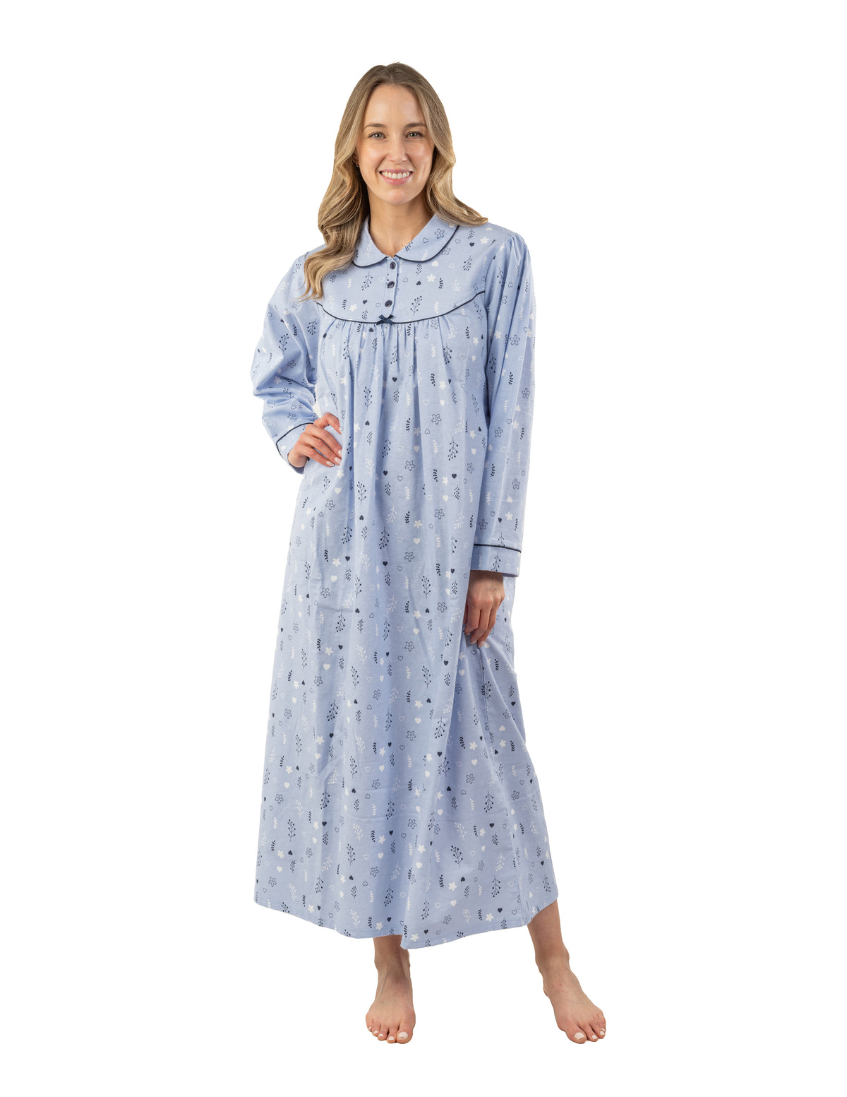 Patricia Blue Ditsy Floral Flannel Nightgown