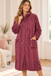 Claudel Plush Textured Zipper Robe