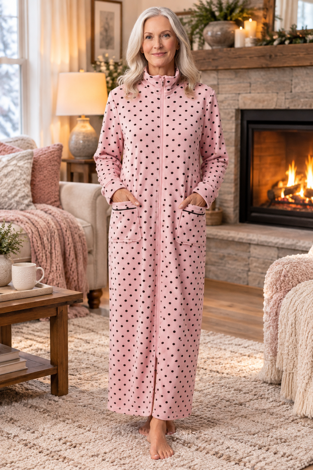 Papa Pink Dot Zipper Robe