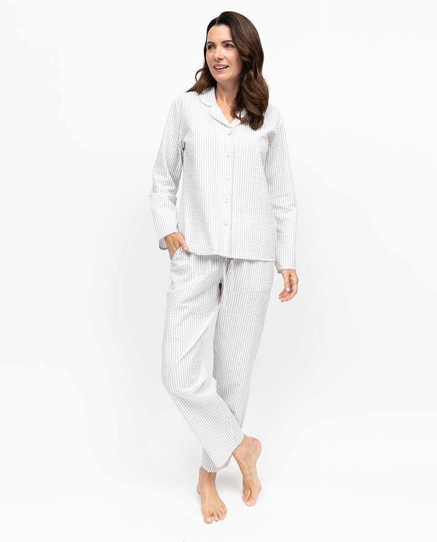 Nora Rose Willow Lace Trim Seersucker Stripe Pajama Set