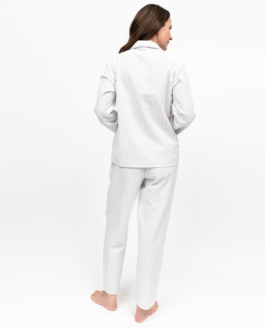 Nora Rose Willow Lace Trim Seersucker Stripe Pajama Set