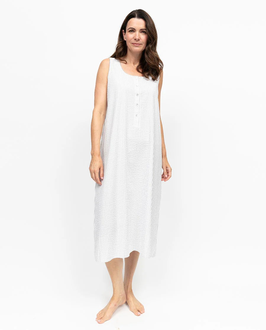 Nora Rose Willow Lace Trim Seersucker Stripe Nightgown
