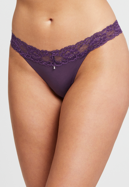 Montelle Microfiber and Lace Thong-Pinot