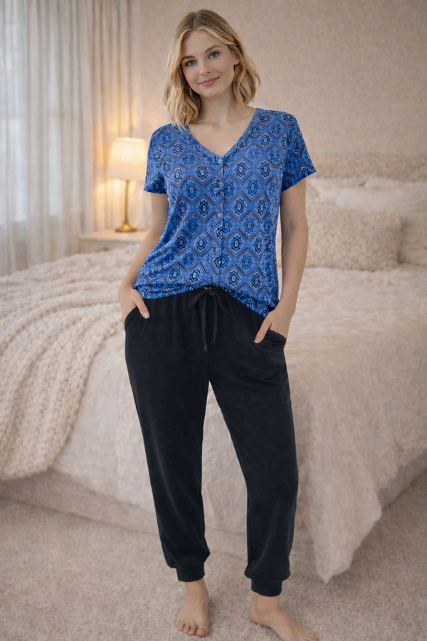 Cool Girl Midnight Majesty Short Sleeve Button Top