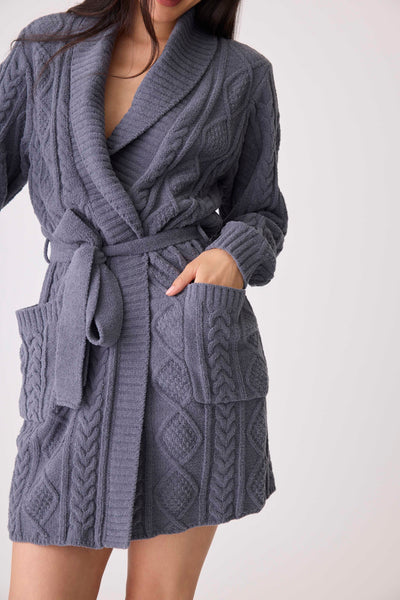 PJ Salvage Chenille Cozy Cable Shawl Collar Robe