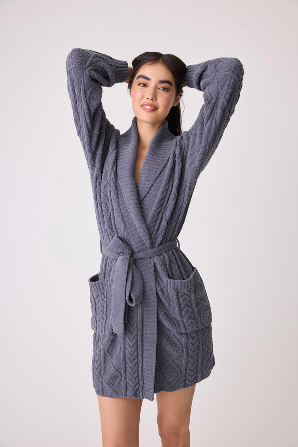 PJ Salvage Chenille Cozy Cable Shawl Collar Robe-large only