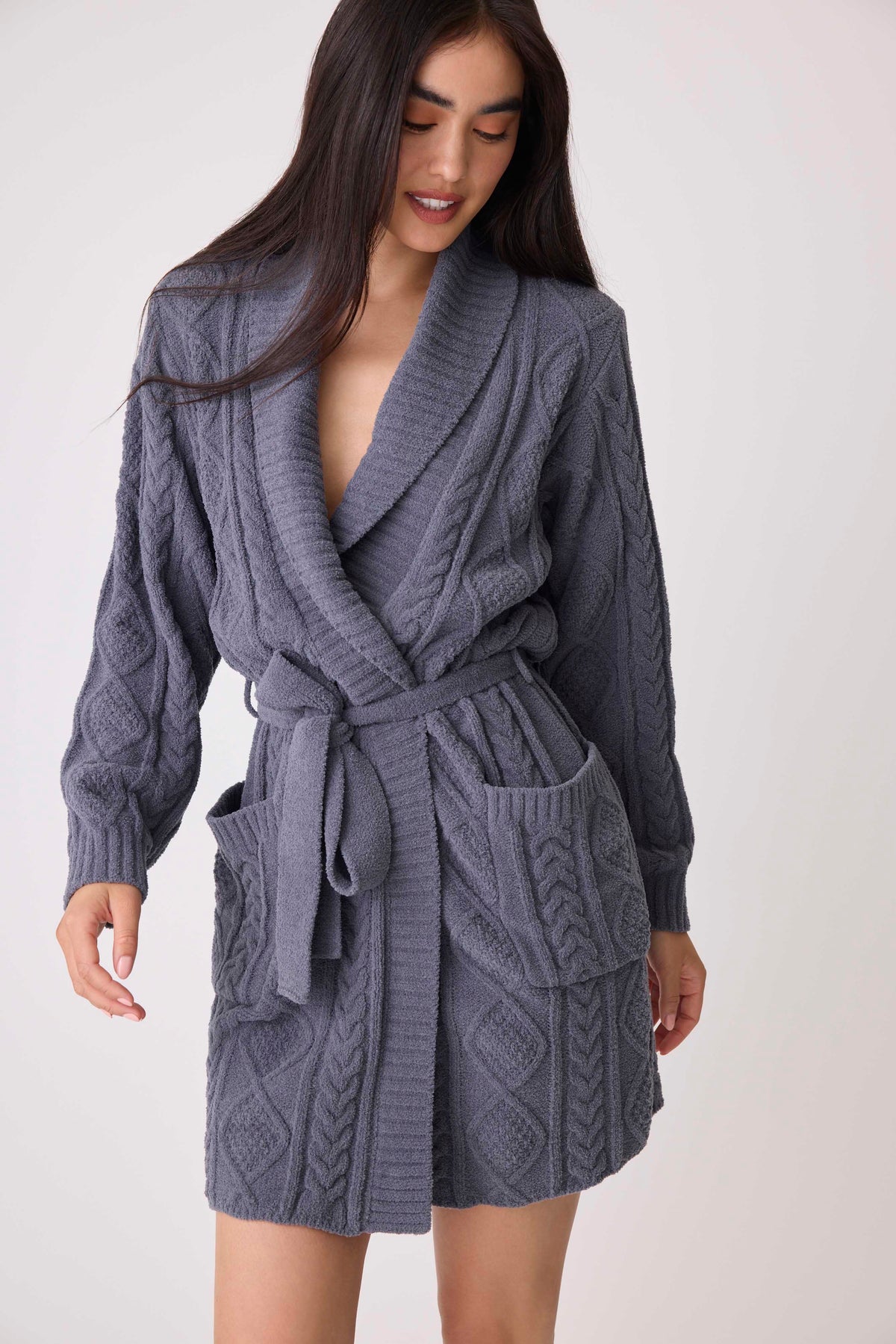PJ Salvage Chenille Cozy Cable Shawl Collar Robe-large only