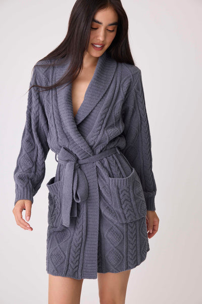 PJ Salvage Chenille Cozy Cable Shawl Collar Robe