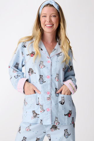 PJ Salvage Coffee and Cat Naps Flannel PJ