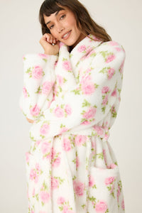 PJ Salvage Let's Get Cozy Ivory Rose Fleece Robe