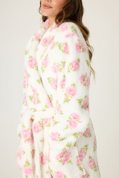 PJ Salvage Let's Get Cozy Ivory Rose Fleece Robe