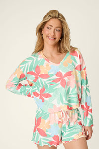 PJ Salvage Coastal Club Sunset Blooms Long Sleeve Top and Short Set