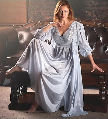Shadowline Long Lace Bodice Button Down Robe
