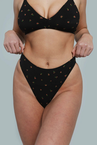 Huha Mineral Undies High Rise Thong-Limited Edition Midnight Rose Floral Print