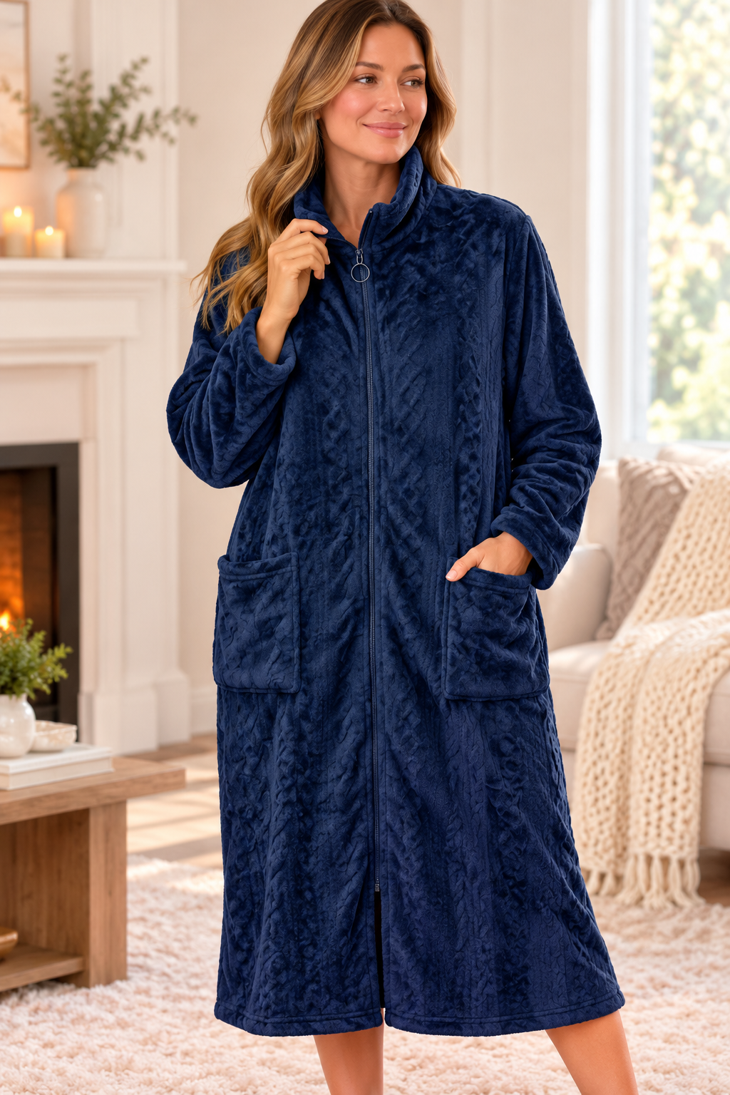 Claudel Plush Textured Zipper Robe