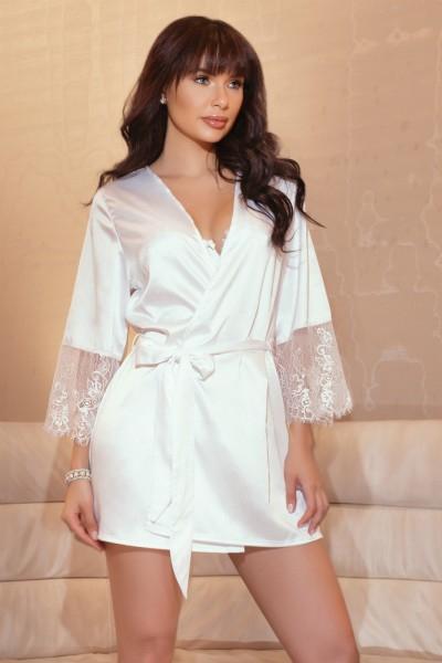 Coquette Satin Robe with Eyelash Lace Trim