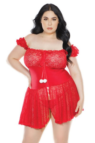 Coquette Holiday Lace Babydoll and G-String