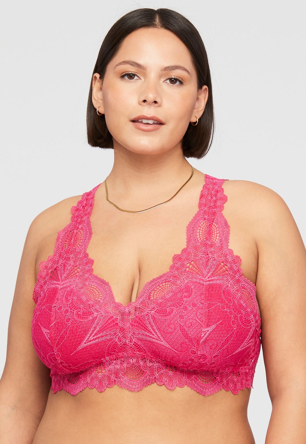 Fleur't Lace T-Back Bralette-Bright Rose