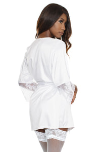 Coquette Satin Robe with Eyelash Lace Trim