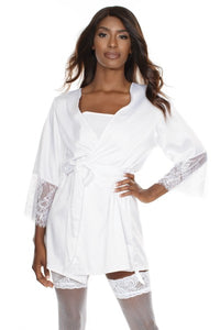 Coquette Satin Robe with Eyelash Lace Trim