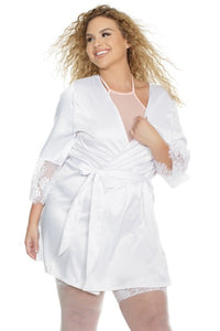 Coquette Satin Robe with Eyelash Lace Trim