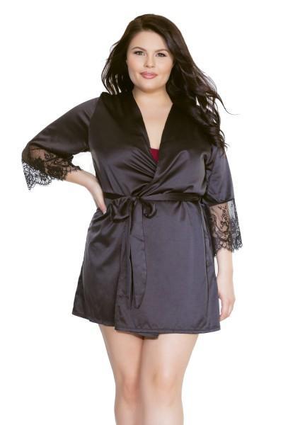 Coquette Satin Robe with Lace Sleeves