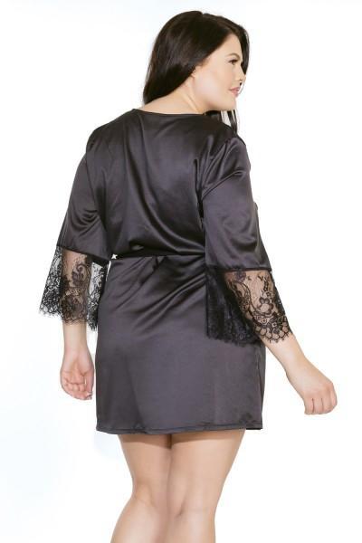 Coquette Satin Robe with Lace Sleeves