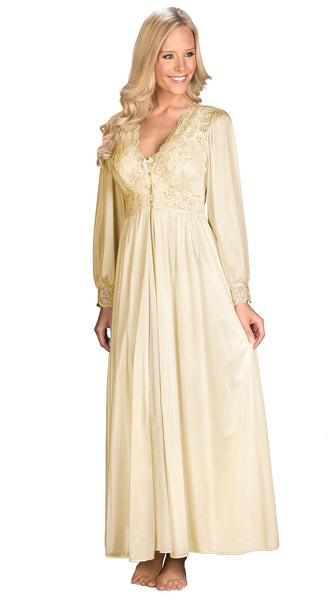 Shadowline Long Lace Bodice Button Down Robe