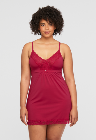 Montelle Microfiber and Lace Chemise-Raspberry