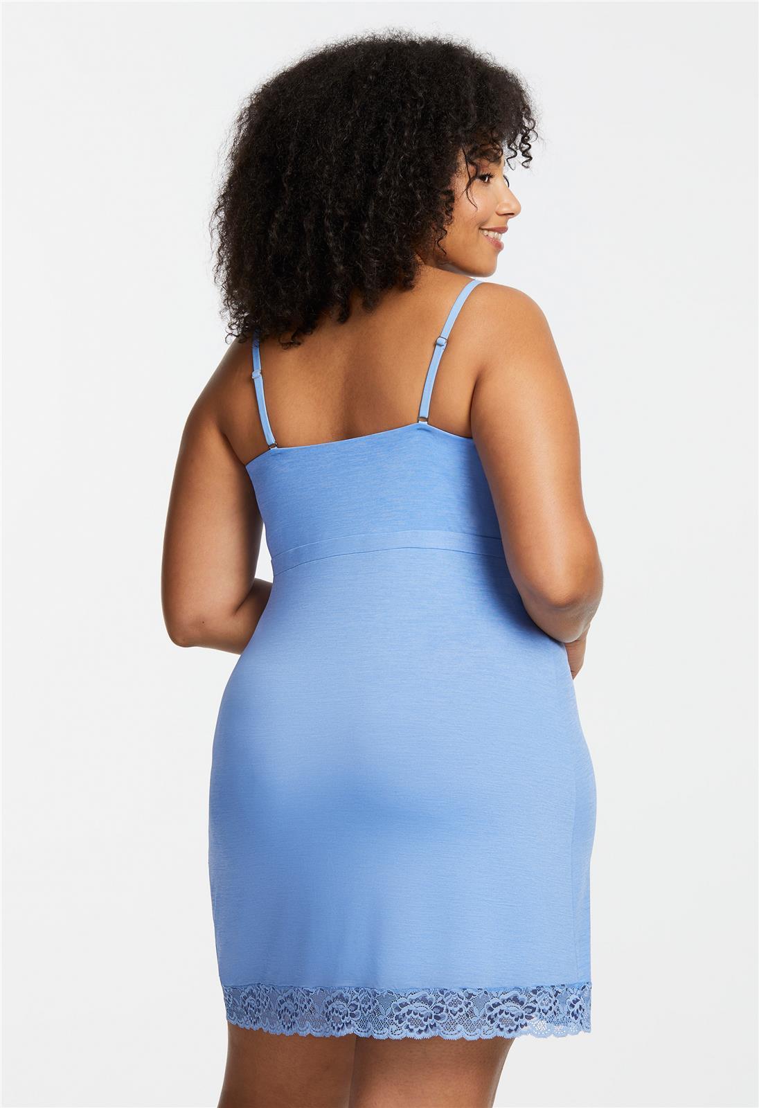 Montelle Microfiber and Lace Chemise-Denim Blue