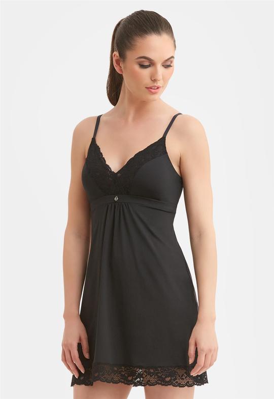 Montelle Microfiber and Lace Chemise-Black