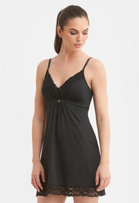 Montelle Microfiber and Lace Chemise-Black