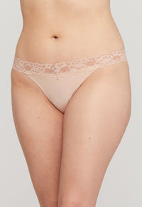Montelle Microfiber and Lace Thong-Champagne