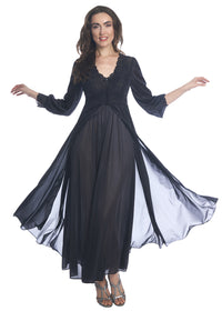 Shadowline Long Lace Bodice Button Down Robe