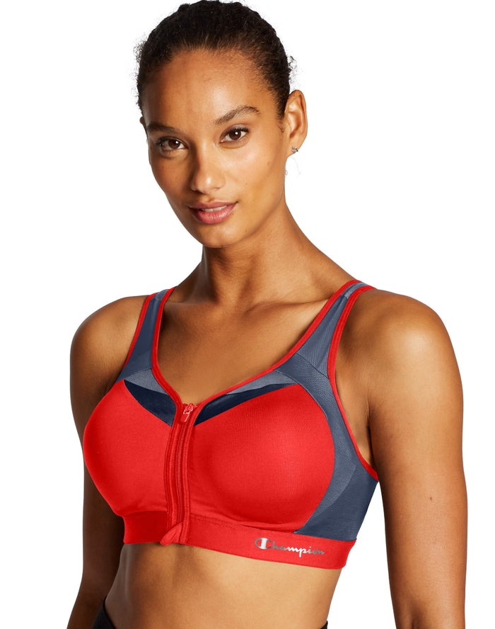  Women's Motion Control Zip Sports Bra Comfortable  Professional Fitness High Impact Strap Back Support Workout Top Outdoor  Sports Running Yoga Red M : Home & Kitchen