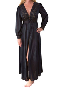 Shadowline Long Lace Bodice Button Down Robe