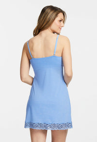 Montelle Microfiber and Lace Chemise-Denim Blue
