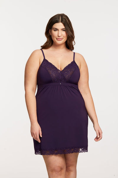 Montelle Microfiber and Lace Chemise-Purple Velvet